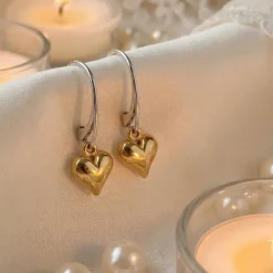 Gold Heart Charm Earring on sterling silver lever backs