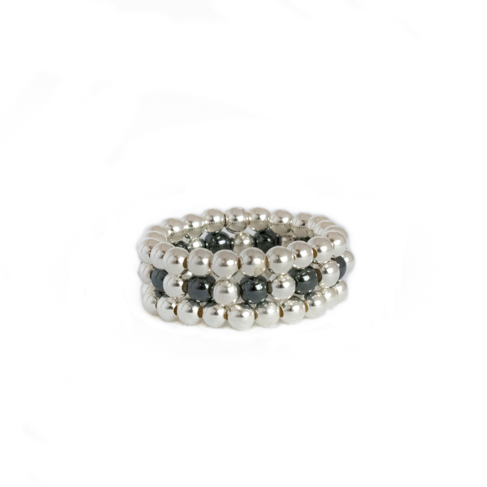 Hematite Ring Stack - Silver and Hematite