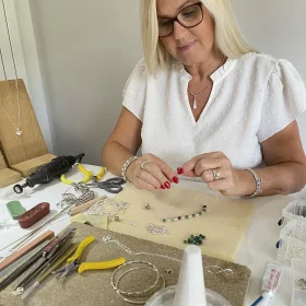 Lynn in the workshop busy creating more beautiful jewellery